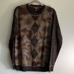 BLUE Brand Men's Sweater Size L Wool Blend Argyle Tie Dye Long Sleeve Brown